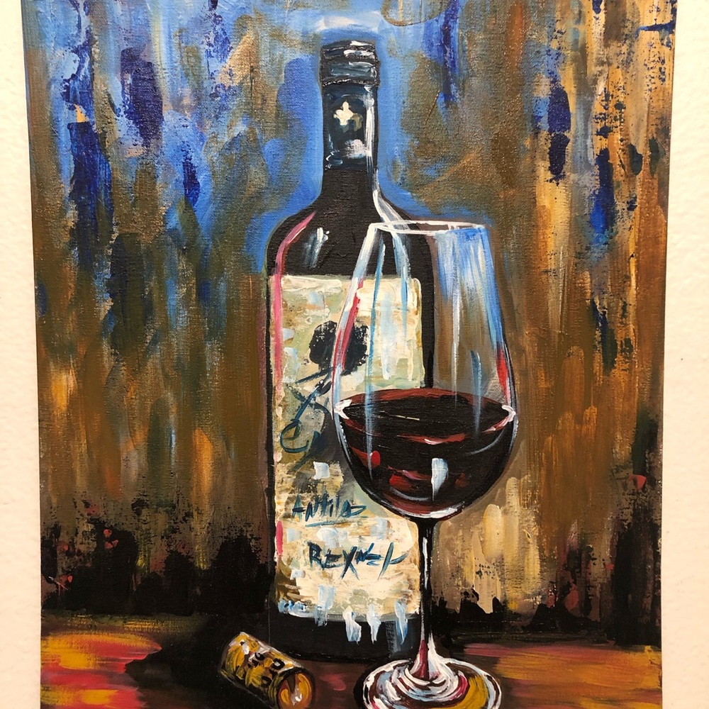 NEW Bottle of wine Acrylic painting By me Size 18x24 inches